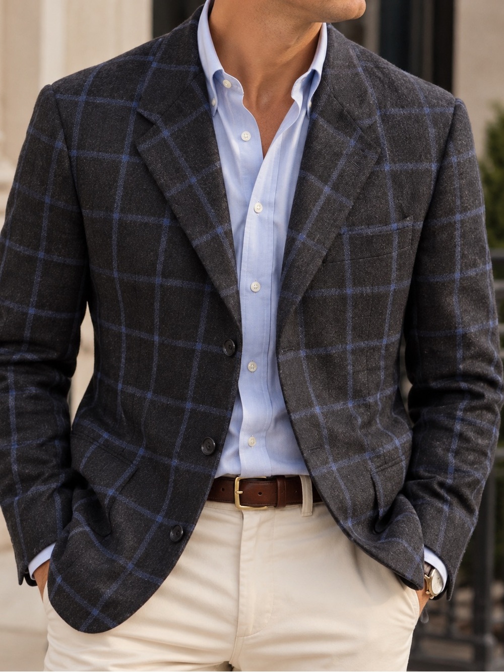 Ermenegildo Zegna Mens 42 Blazer Wool Cashmere Black Blue Windowpane Plaid Italy
